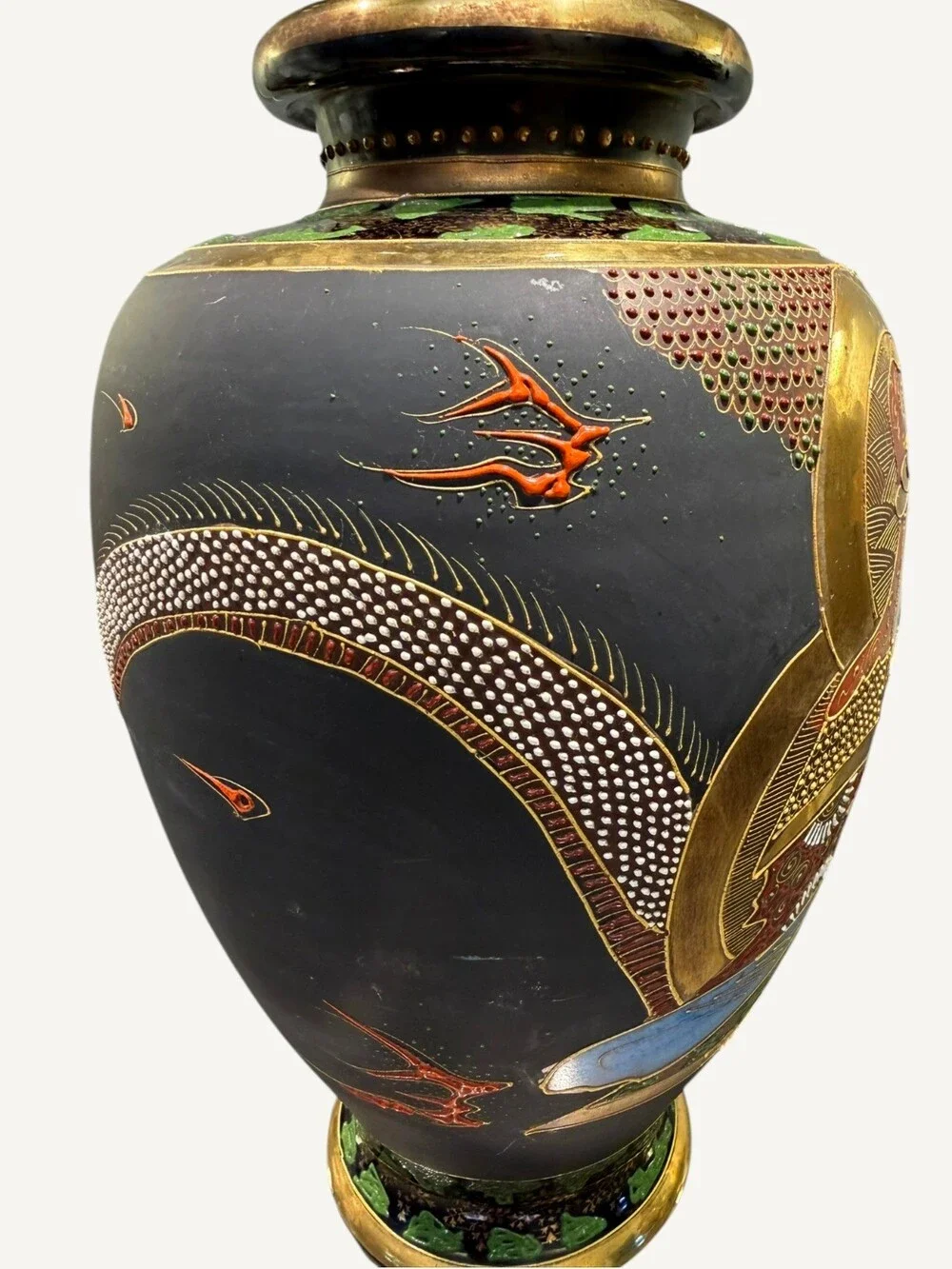 Vintage Japanese Satsuma Moriage Dragon Figural Vase 12